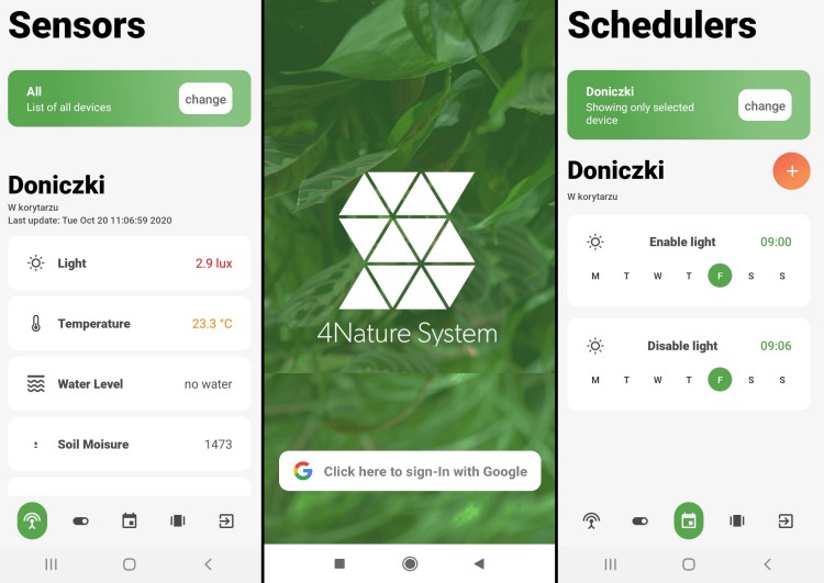 Application for controlling the 4NS system greenery